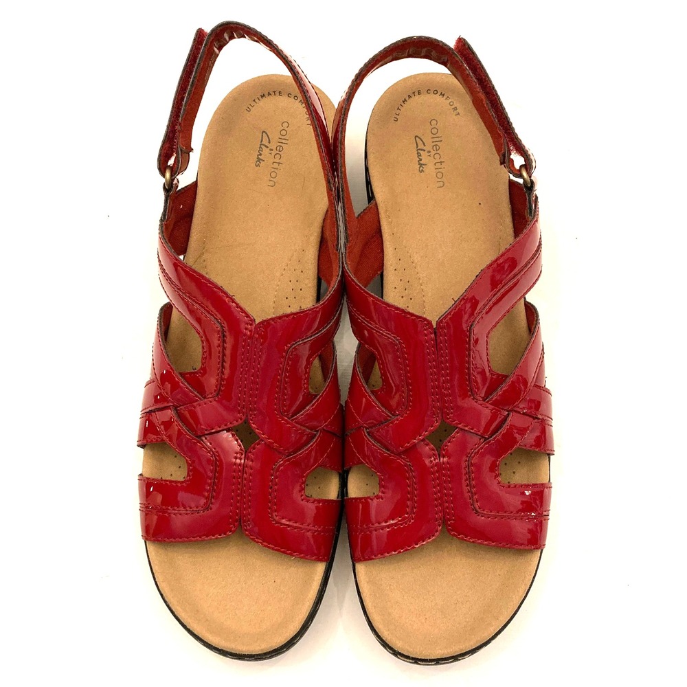 Clark's Collection Merliah Sandal Womens 11M ‎ Red Patent Leather Casual Comfort